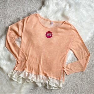 NWT Juniors Orange Lace Hem Blouse Size Medium